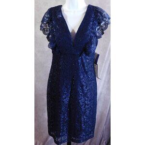 Nightway Sparkly Gothic Lace Dress In Dark Blue NWT